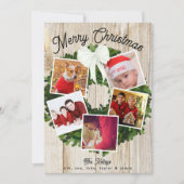 メリークリスマスリース5写真パーソナライズされた家族 シーズンカード (正面)