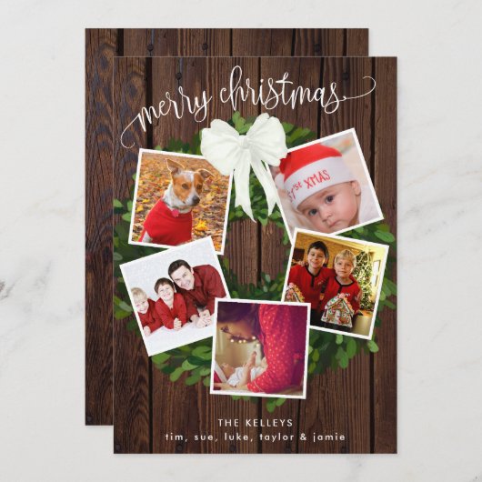 メリークリスマスリース5枚パーソナライズされた写真 シーズンカード (正面/裏面)