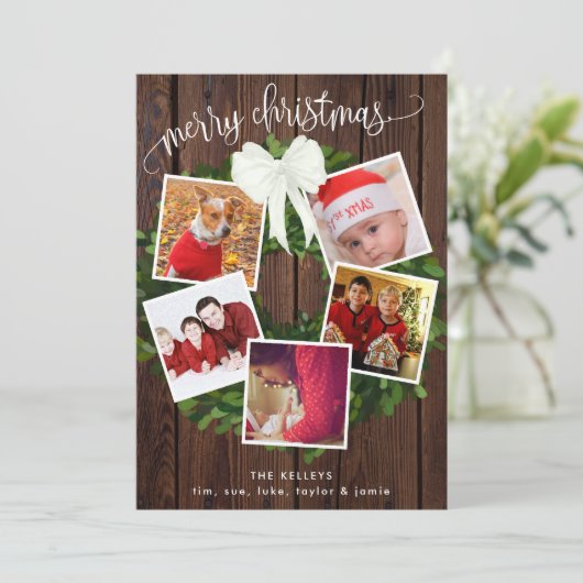 メリークリスマスリース5枚パーソナライズされた写真 シーズンカード (スタンド正面)