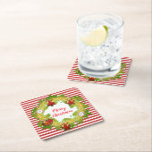 メリークリスマスリース&ストライプ スクエアペーパーコースター (インサイチュ)