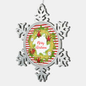 メリークリスマスリース&ストライプ スノーフレークピューターオーナメント (右)