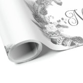 メリークリスマスリース モノクロ 黒白 ラッピングペーパー (ロールコーナー)