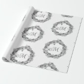 メリークリスマスリース モノクロ 黒白 ラッピングペーパー (アンロールド)