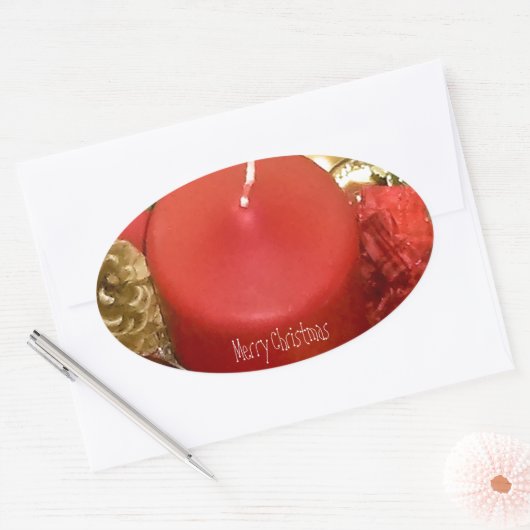メリークリスマスリース 楕円形シール (封筒)