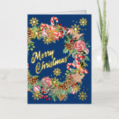 メリークリスマスリース 箔グリーティングカード (正面)