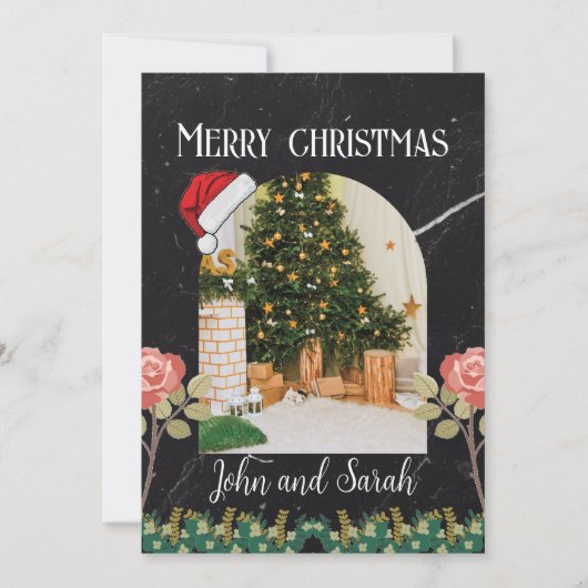 メリークリスマスリーフアーチフォトトレンディー シーズンカード (正面)