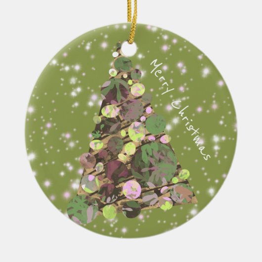 メリークリスマスリーフ抽象芸術ツリーホリデーカード セラミックオーナメント (正面)