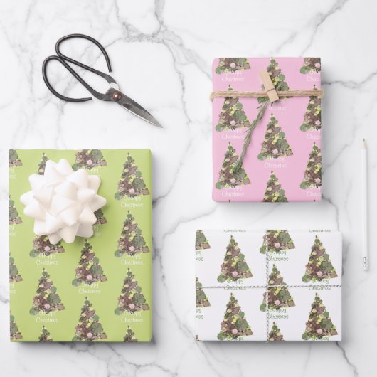 メリークリスマスリーフ抽象芸術ツリーホリデーラピン ラッピングペーパーシート (正面)