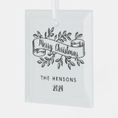 メリークリスマスリ素朴ボンの姓 ガラスオーナメント (正面左)