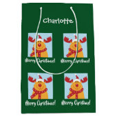 メリークリスマスルドルフのトナカイのパーソナライズ名 ミディアムペーパーバッグ (正面)