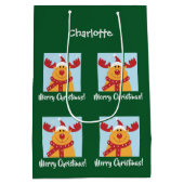 メリークリスマスルドルフのトナカイのパーソナライズ名 ミディアムペーパーバッグ (裏面)