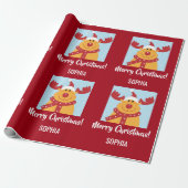 メリークリスマスルドルフのトナカイのパーソナライズ名 ラッピングペーパー (アンロールド)