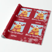 メリークリスマスルドルフのトナカイのパーソナライズ名 ラッピングペーパー (アンロールド)