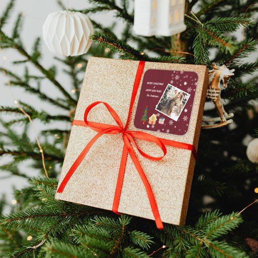 メリークリスマスルビーワインファミリーフォト スクエアシール