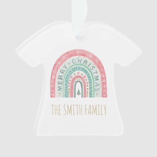 メリークリスマスレインボーアートファミリーネーム今年 オーナメント (正面)
