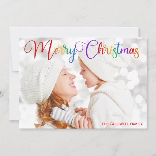 メリークリスマスレインボースクリプトファミリーかわいらし写真 シーズンカード (正面)