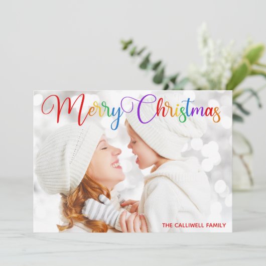 メリークリスマスレインボースクリプトファミリーかわいらし写真 シーズンカード (スタンド正面)