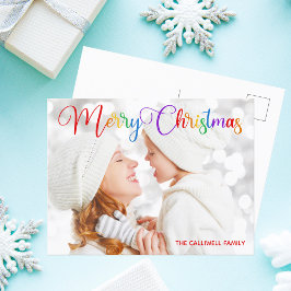 メリークリスマスレインボースクリプトファミリーかわいらし写真 ポストカード