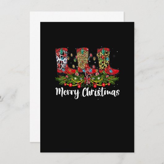 メリークリスマスレオパードカウボーイブートウエスタンサンタ 招待状 (正面/裏面)