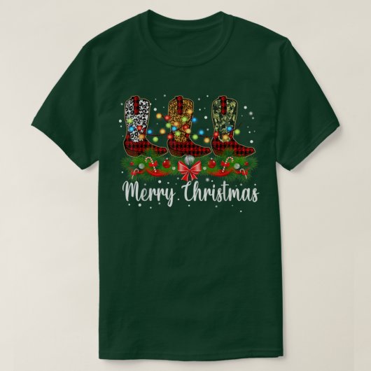 メリークリスマスレオパードカウボーイブートウエスタンサンタ Tシャツ (デザイン正面)
