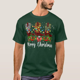 メリークリスマスレオパードカウボーイブートウエスタンサンタ Tシャツ
