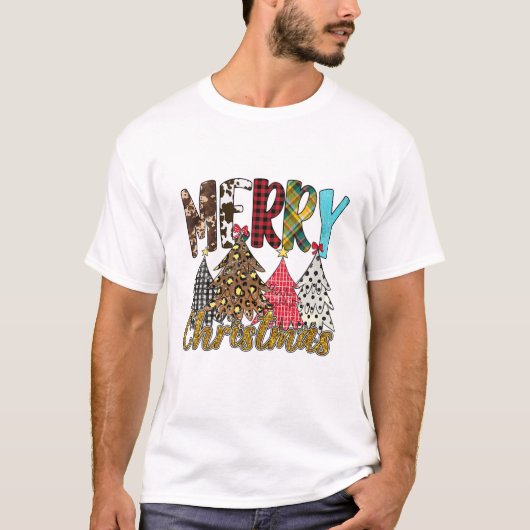 メリークリスマスレオパード水牛のプリッドクリスマスツリー Tシャツ (正面)