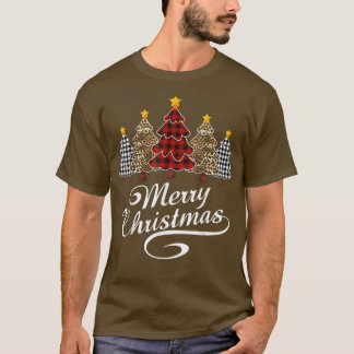 メリークリスマスレオパード水牛はクリスマスの塔をplaid tシャツ