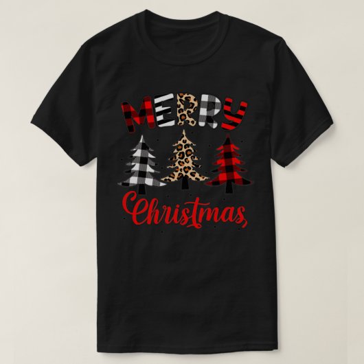 メリークリスマスレオパード水牛プレイドファミリーマッチ Tシャツ (デザイン正面)
