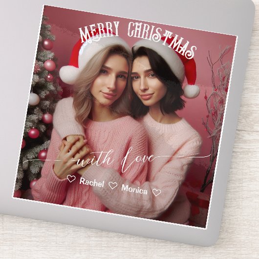 メリークリスマスレズビアンレトロピンク | カスタム写真 シール (詳細)