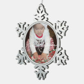 メリークリスマスレタリングとベビー家族の写真 スノーフレークピューターオーナメント (右)