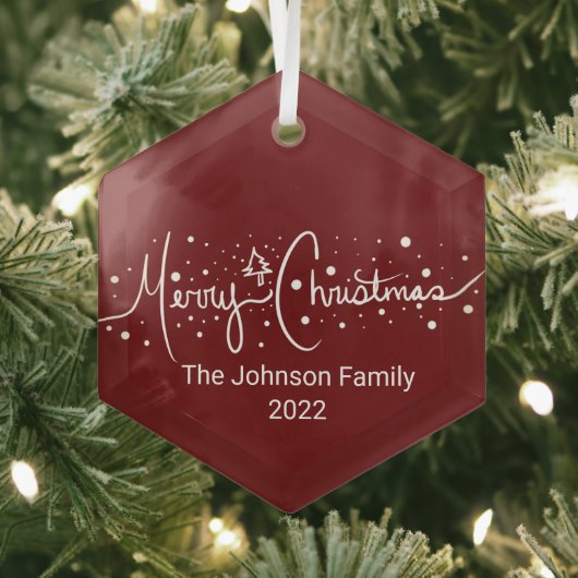 メリークリスマスレタリング雪片メタルまたは ガラスオーナメント (インサイチュ)