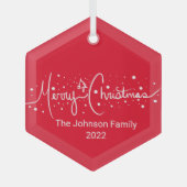 メリークリスマスレタリング雪片 ガラスオーナメント (正面)