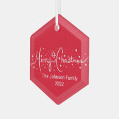 メリークリスマスレタリング雪片 ガラスオーナメント (正面左)