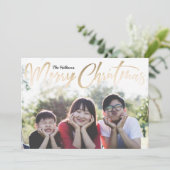 メリークリスマスレタリンゴールドフォイルのクリスマスフォト シーズンカード (スタンド正面)