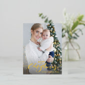 メリークリスマスレターバチカルホリデー写真金ゴールド 箔シーズンポストカード (立ち正面)
