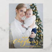 メリークリスマスレターバチカルホリデー写真金ゴールド 箔シーズンポストカード (正面)
