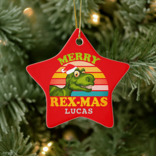 メリークリスマスレックスマス恐竜パーソナライズされた名 セラミックオーナメント