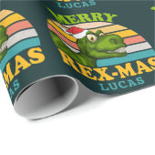 メリークリスマスレックスマス恐竜パーソナライズされた名 ラッピングペーパー (ロールコーナー)