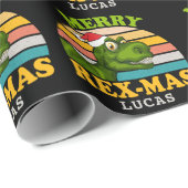 メリークリスマスレックスマス恐竜パーソナライズされた名 ラッピングペーパー (ロールコーナー)