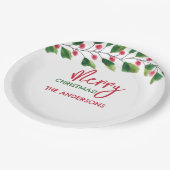 メリークリスマスレッドとグリーンウォーターの色枝 ペーパープレート (アングル)