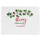 メリークリスマスレッドとグリーンウォーターの色枝 ラージペーパーバッグ (正面)