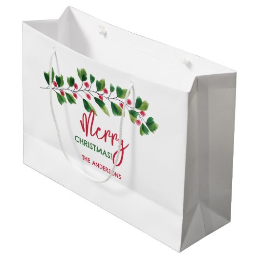 メリークリスマスレッドとグリーンウォーターの色枝 ラージペーパーバッグ (正面アングル)