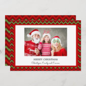 メリークリスマスレッドとグリーンシェブロンの写真カード シーズンカード (正面/裏面)
