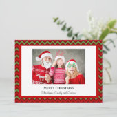 メリークリスマスレッドとグリーンシェブロンの写真カード シーズンカード (スタンド正面)