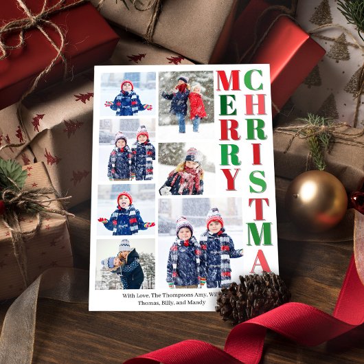 メリークリスマスレッドとグリーンフォトコラージュ シーズンカード