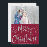 メリークリスマスレッドとシルバーのフォイルの星写真 シーズンカード<br><div class="desc">メリークリスマスブルゴーニュ、レッド、マルサラ、シルバーフォイルのスターフォトカード。写真と家族の名前は、青と銀のメリークリスマスカードに置き換えることができる。</div>