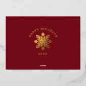 メリークリスマスレッドと金ゴールドの雪片写真 箔シーズンカード (裏面)