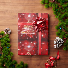 メリークリスマスレッドと金ゴールドクリスマスツリー ラッピングペーパー