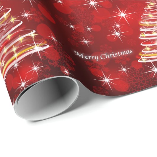 メリークリスマスレッドと金ゴールドクリスマスツリー ラッピングペーパー (ロールコーナー)