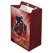 メリークリスマスレッドを跳び上げる女の子と馬 ミディアムペーパーバッグ (正面アングル)